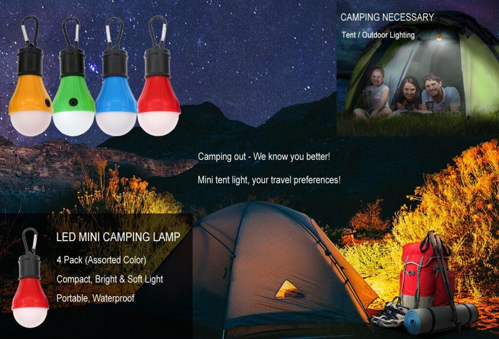 Coideal Camping Tent Lights Lamp - 4 Pack Portable LED Camp Light Bulbs Lantern Battery Powered for Hurricane Emergency Backpacking Hiking Outdoor and Indoor, Outage