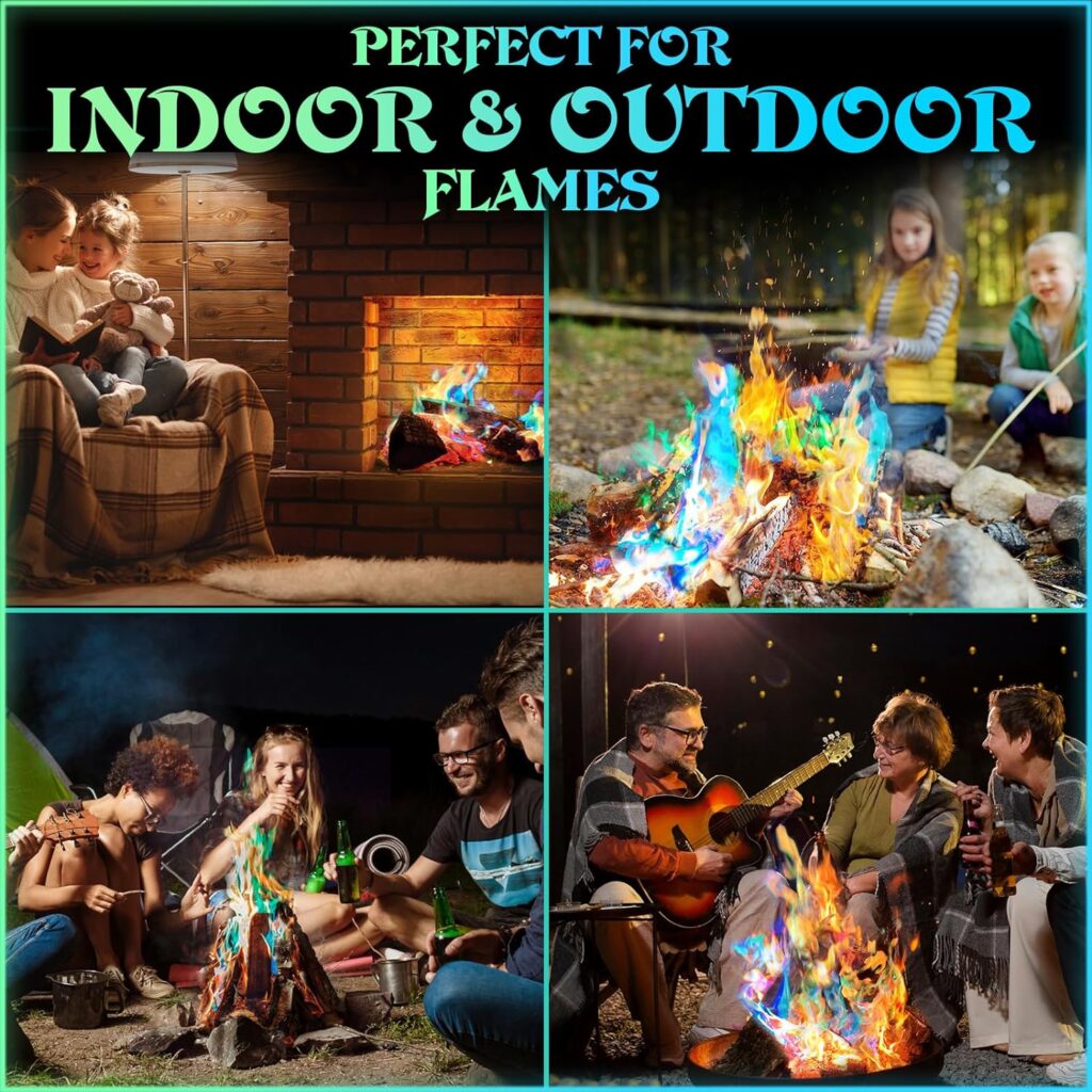 Fire Color Changing Packets - Fire Pit, Campfires, Outdoor Fireplaces, Bonfire - Magic Colorful Changing Fire - Perfect Fire Camping Accessories for Kids  Adults (12 Pack)