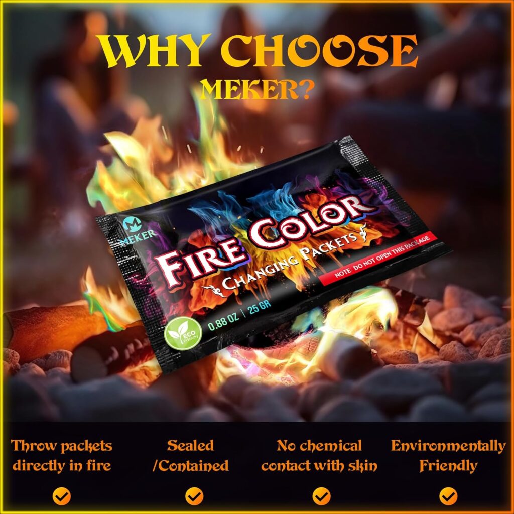 Fire Color Changing Packets - Fire Pit, Campfires, Outdoor Fireplaces, Bonfire - Magic Colorful Changing Fire - Perfect Fire Camping Accessories for Kids  Adults (12 Pack)